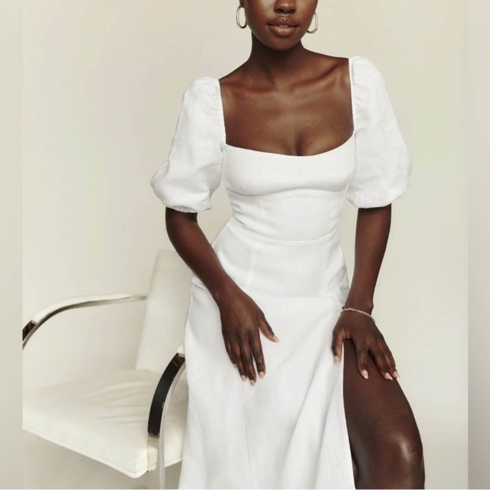 reformation linen belgium dress in white